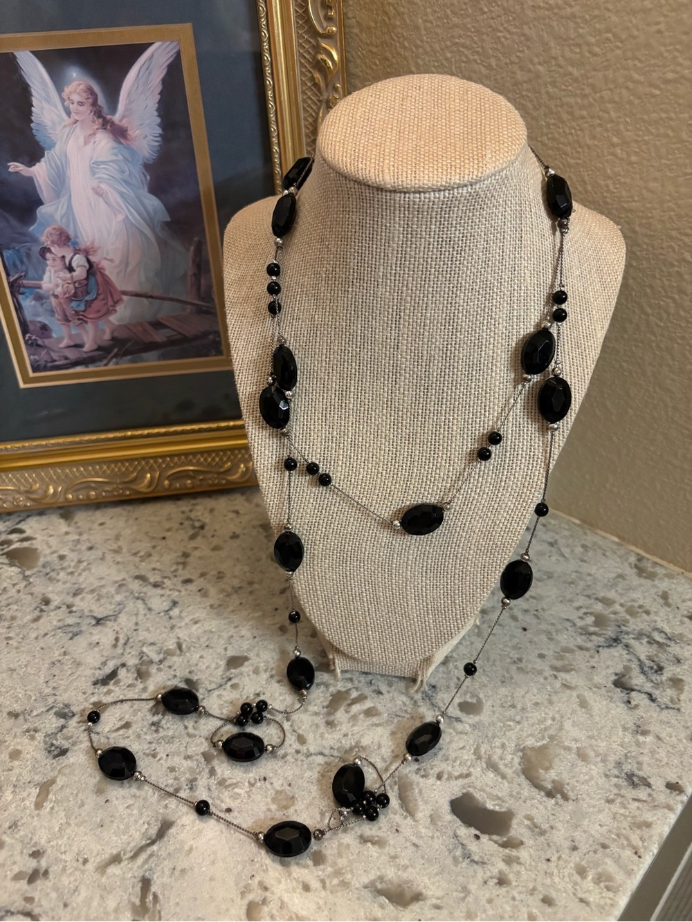 Vintage Elegant Black Bead Long Women's Necklace
